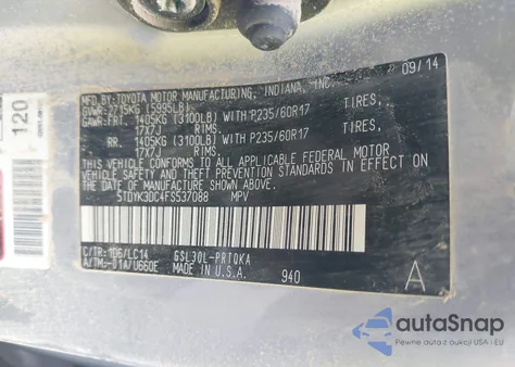 2015 Toyota Sienna Xle 8 Passenger из США, поврежденный, VIN 5TDYK3DC4FS537088